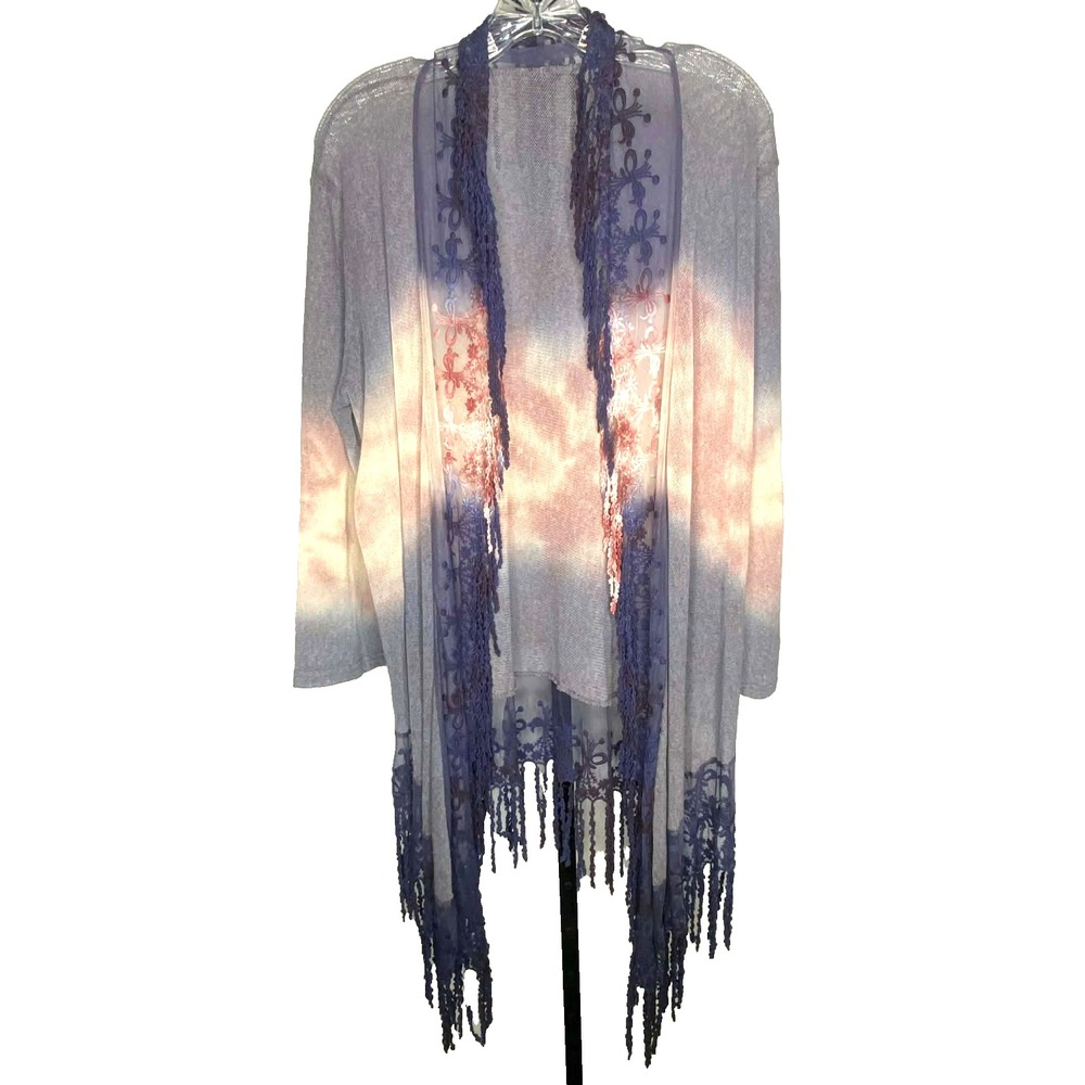 Womens Sweater M/L‎ Multicolor Open Front Fringe Knit Long Sleeve Aztec Cardigan